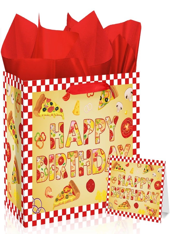 Woosytoo Pizza Birthday Decorations Bag Large Pizza Happy Birthday Paper Bag with Tissue Paper Card Pizza Bday Party Supplies for Kids Festival Bday Cooking Italy Theme Party Supplies - Image 1